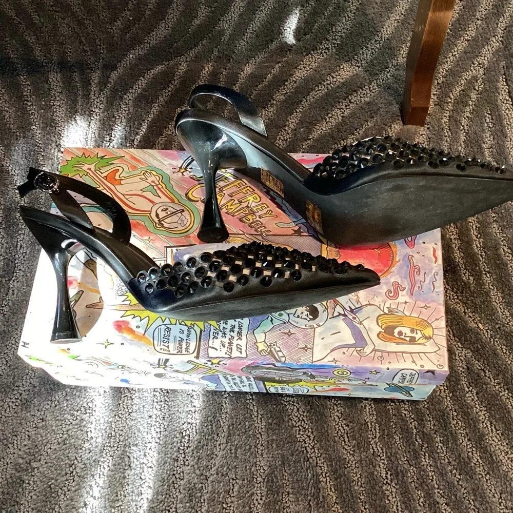 Jeffrey Campbell Shiner Slingback Rhinestone pointed toe pump size 9 Worn 1x - Picture 12 of 15